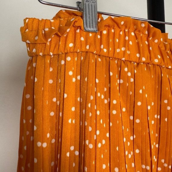 Mustard Polka Dot Pleated Midi Skirt | Elastic Waist | Size XL | New - Picture 3 of 4